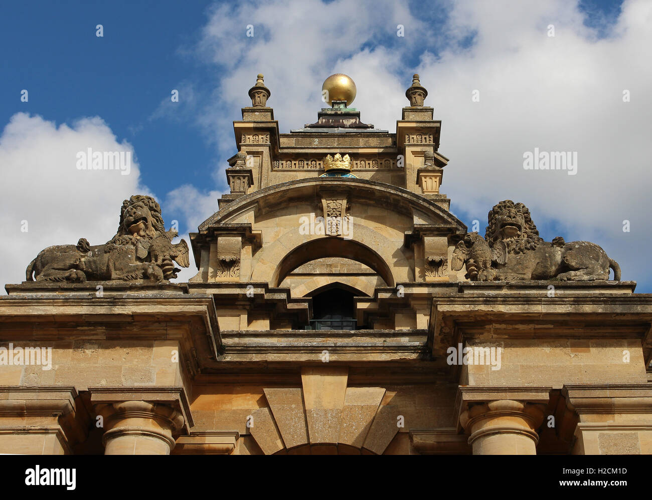 Ornamental top of a gateway to a courtyard at Blenheim Palace Stock Photo
