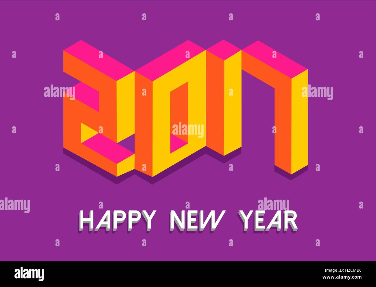 Happy New Year 2017 retro greeting card design with colorful geometric isometric text. EPS10 vector. Stock Vector