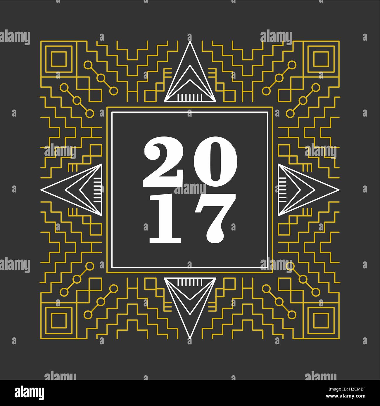 New Year 2017 retro vintage ornamental frame in geometric line style design. Ideal for greeting card and print poster. EPS10 Stock Vector