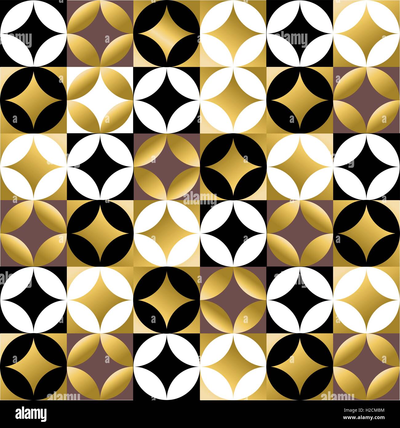 Vintage style decorative mosaic tile seamless pattern with gold color abstract geometric shapes. EPS10 vector. Stock Vector