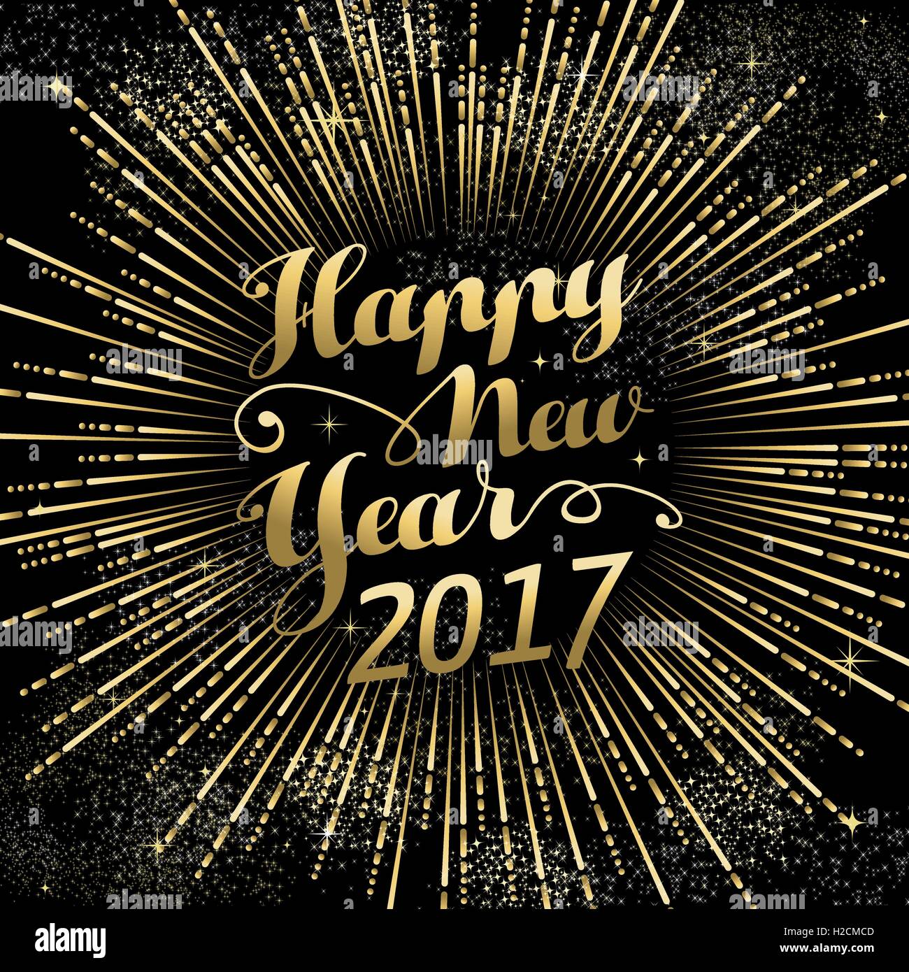 Happy New Year 2017 gold background with text quote and firework explosion. Luxury holiday greeting card design. EPS10 vector. Stock Vector