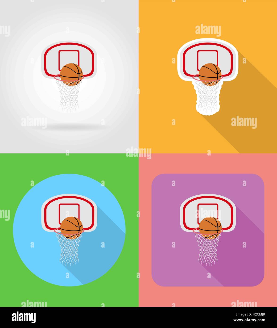 basketball basket and ball flat icons vector illustration isolated on background Stock Vector