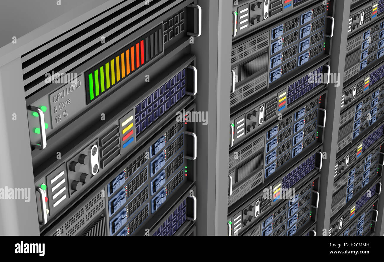 Row of network servers in data center isolated on white background . 3D ...