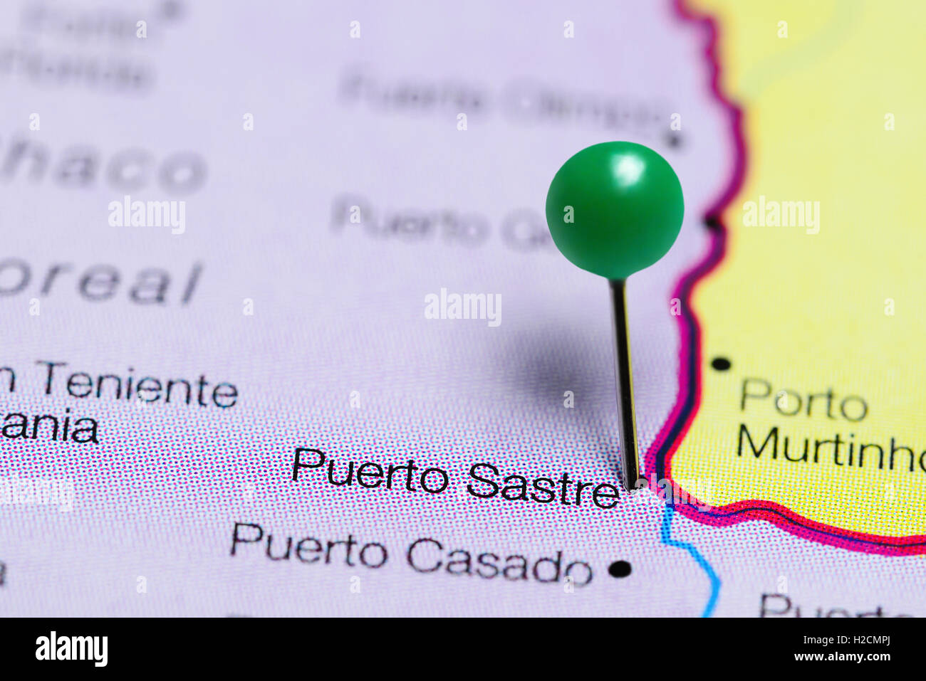 Puerto Sastre pinned on a map of Paraguay Stock Photo - Alamy