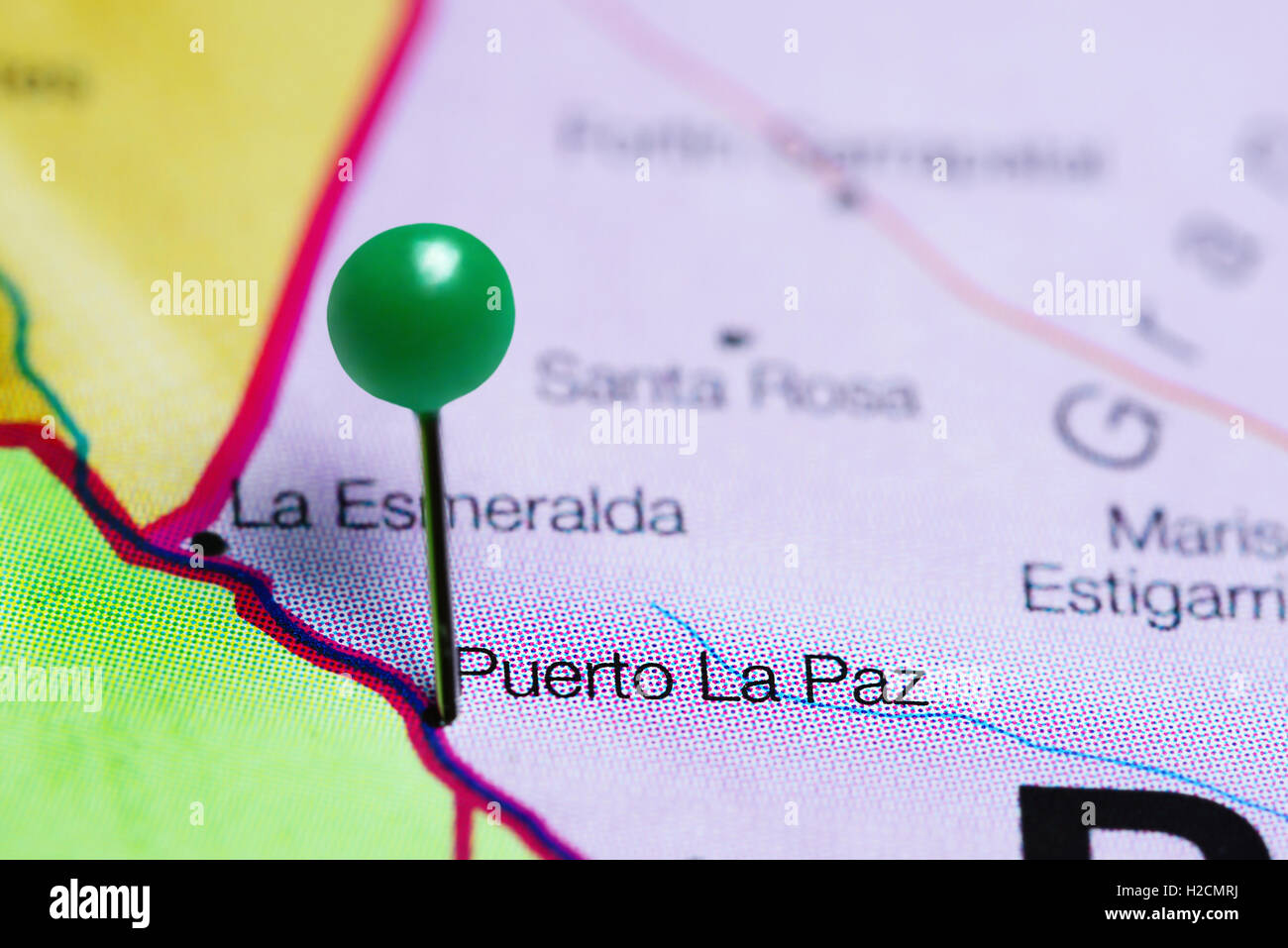 Puerto La Paz pinned on a map of Paraguay Stock Photo
