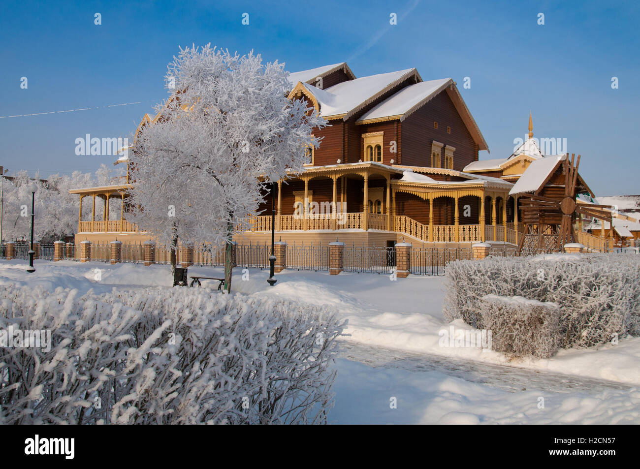 Traditional Russian house in the "National village" alley in Orenburg ...