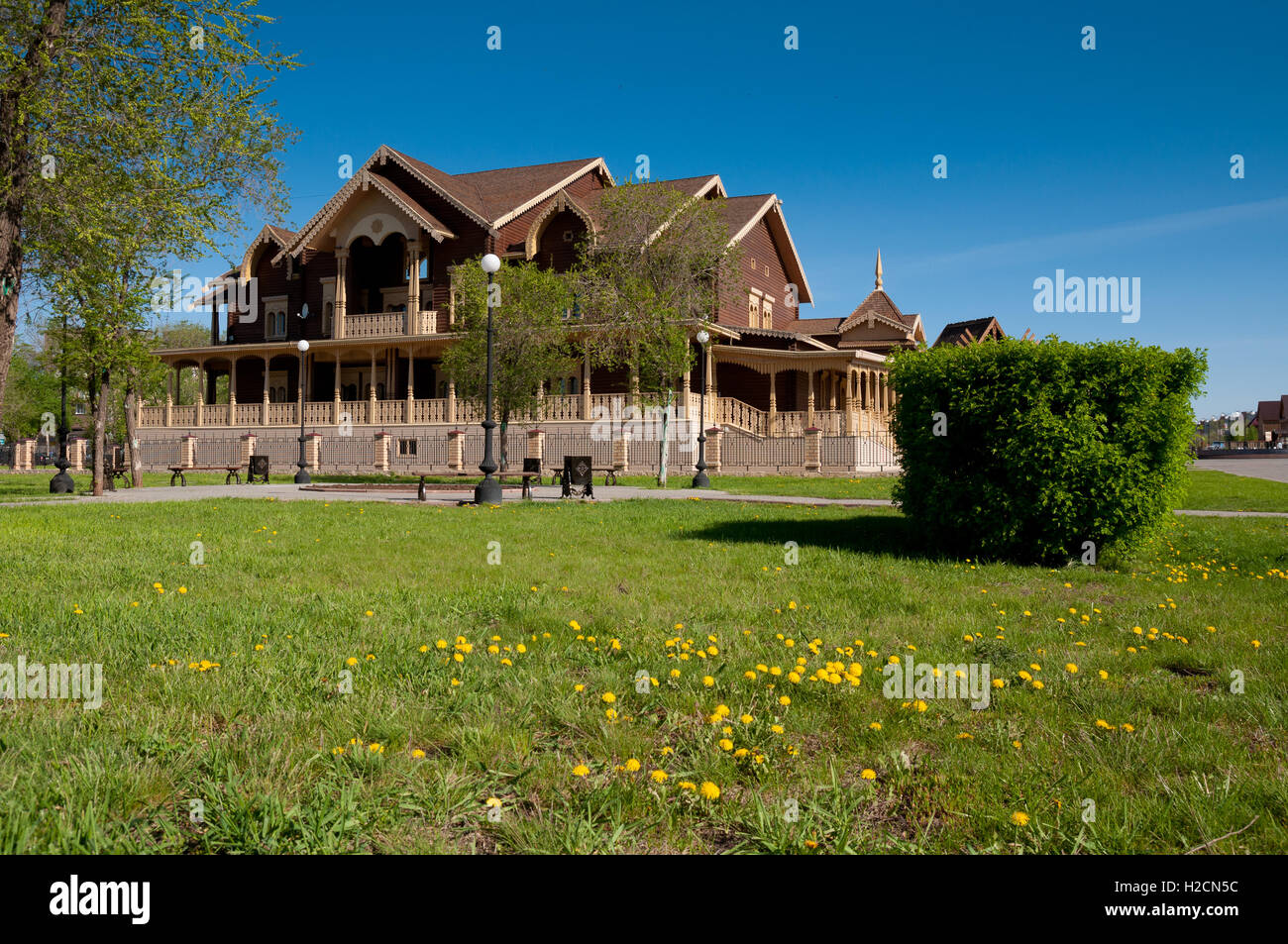 Traditional Russian house in the "National village" alley in Orenburg ...