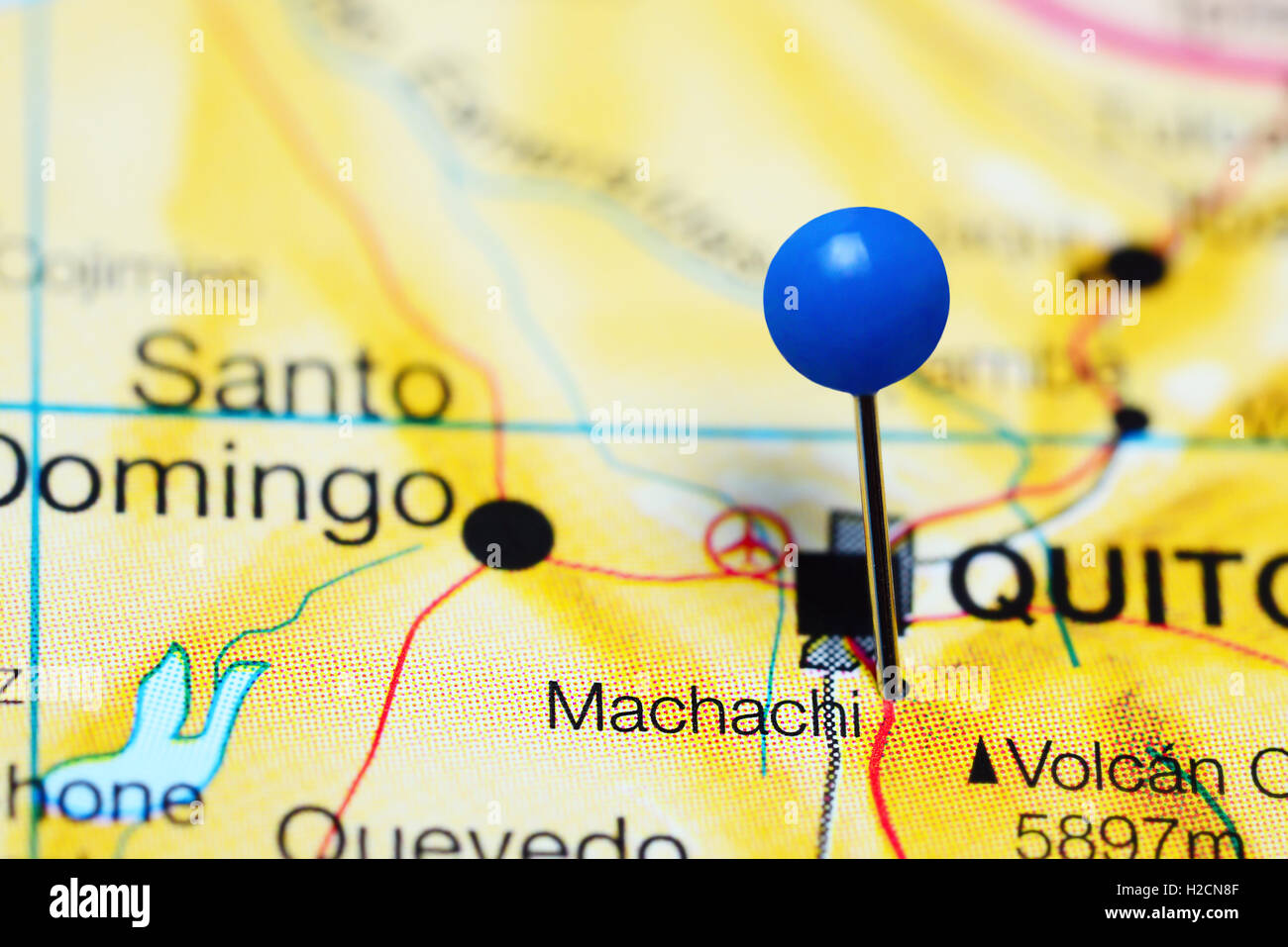 Machachi pinned on a map of Ecuador Stock Photo