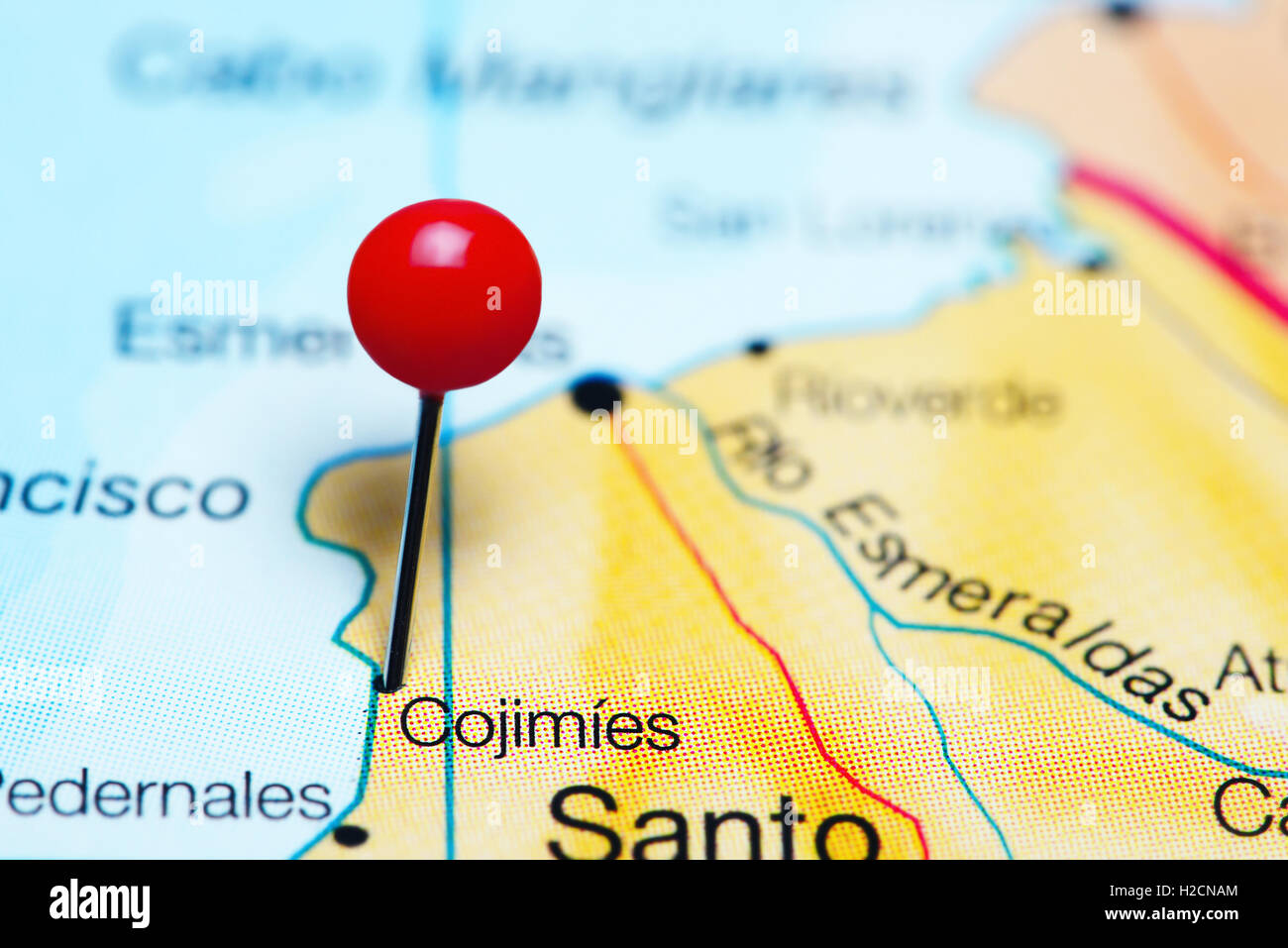 Cojimies pinned on a map of Ecuador Stock Photo