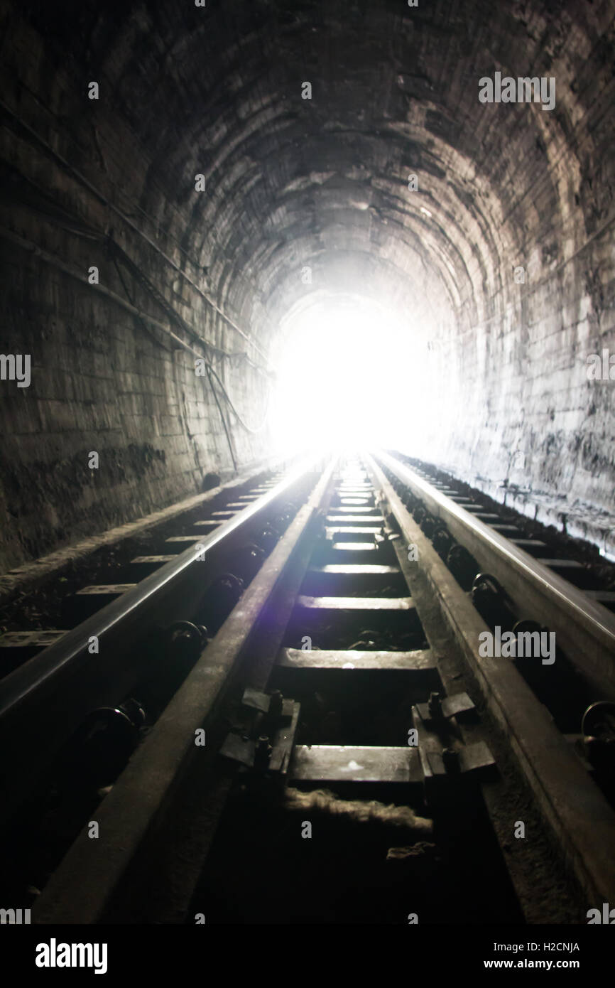 Natural light at the end of the tunnel Stock Photo