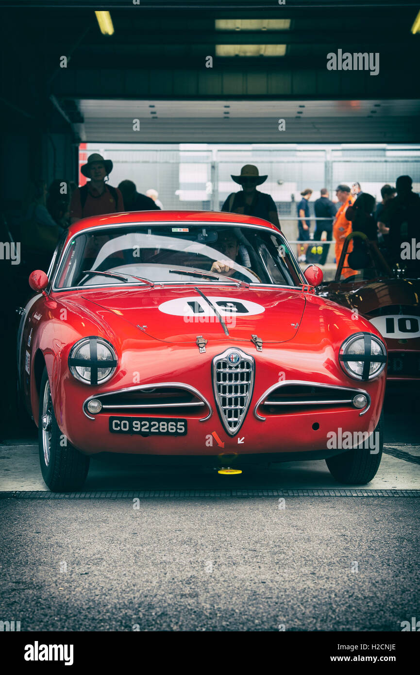 Alfa Romeo 1900 C Super sprint at silverstone classic event. Silverstone, Northamptonshire, England. Vintage filter applied Stock Photo