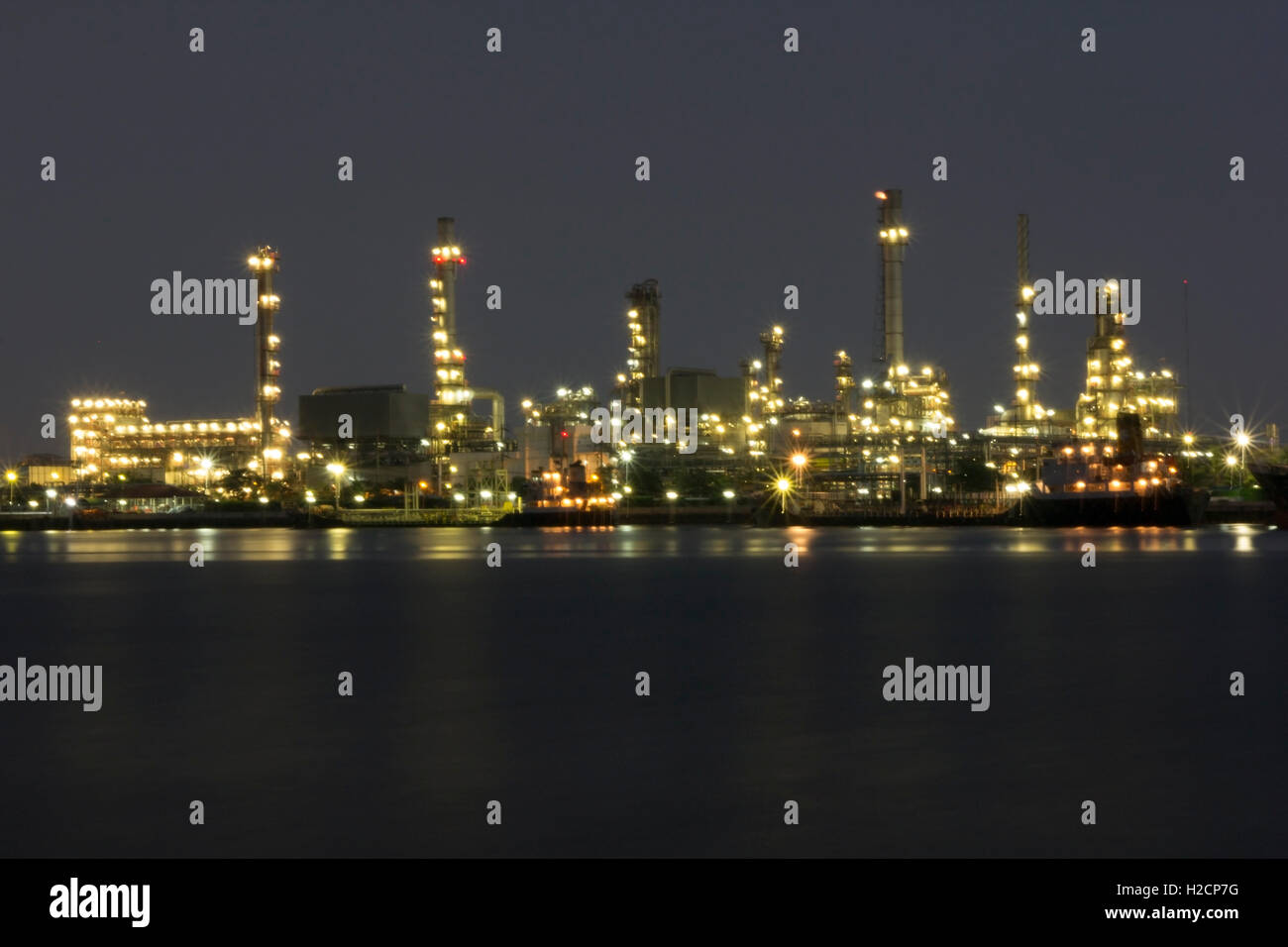 petrochemical plant in night time Stock Photo