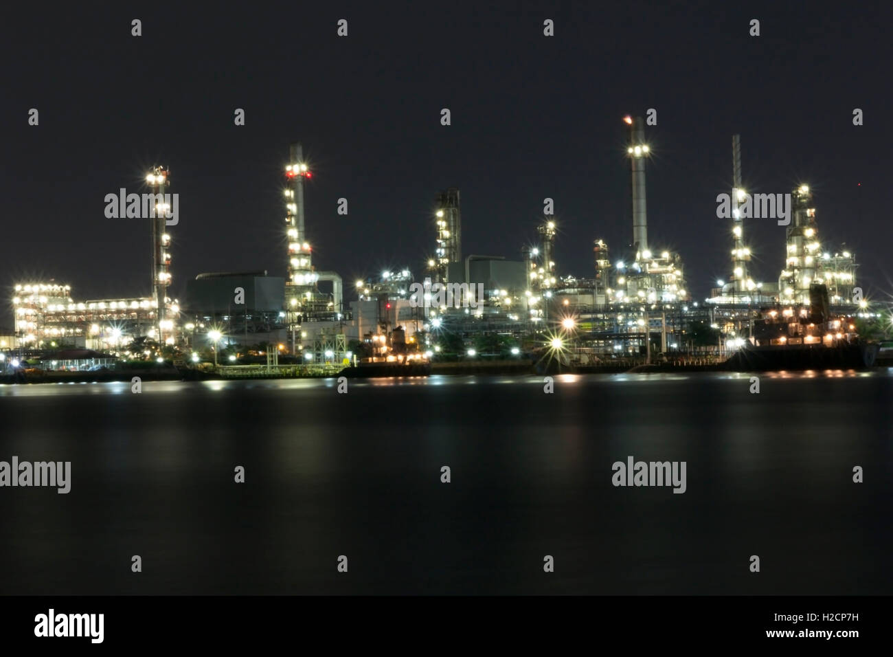 petrochemical plant in night time Stock Photo
