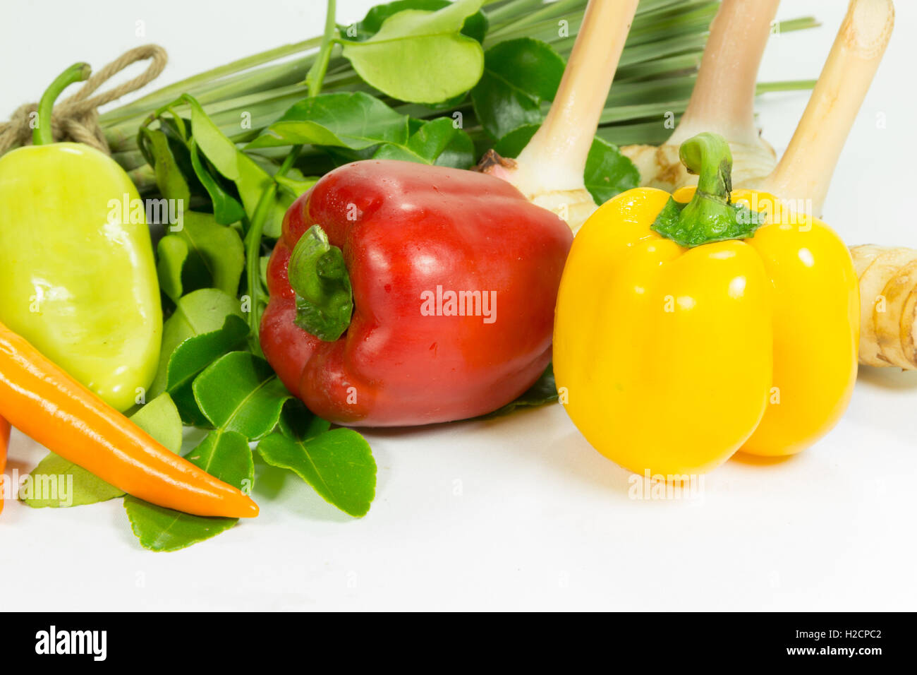 Group of herb ingredients for cooking thai food Stock Photo