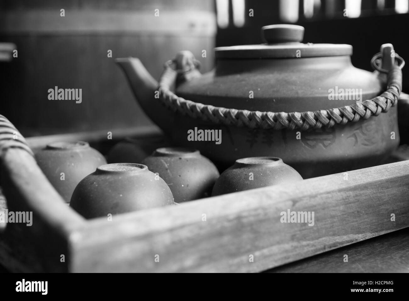 close up chinese tea set on wooden tray Stock Photo Alamy