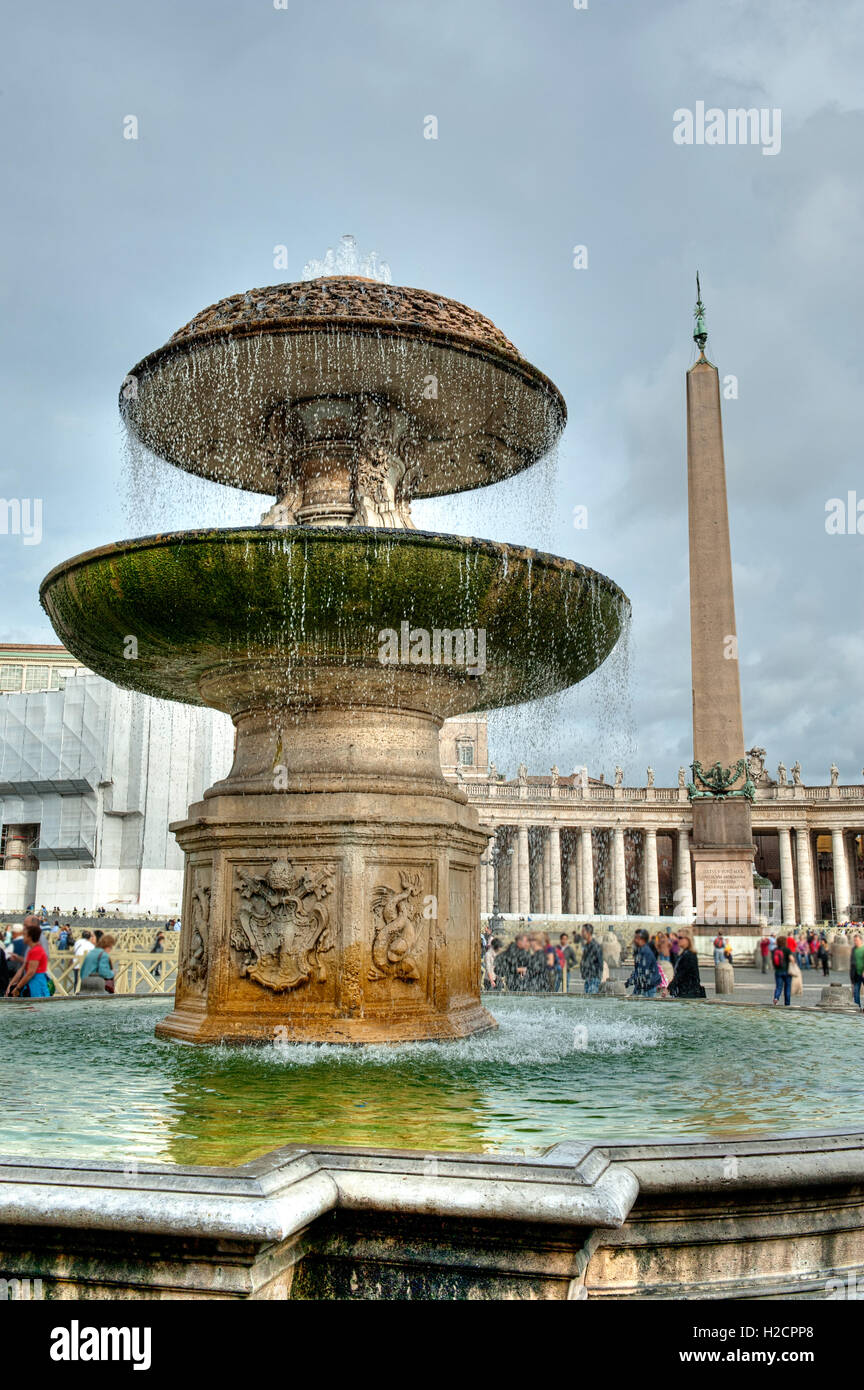 St. Peter's Square Fountain and Obelisk Stock Photo