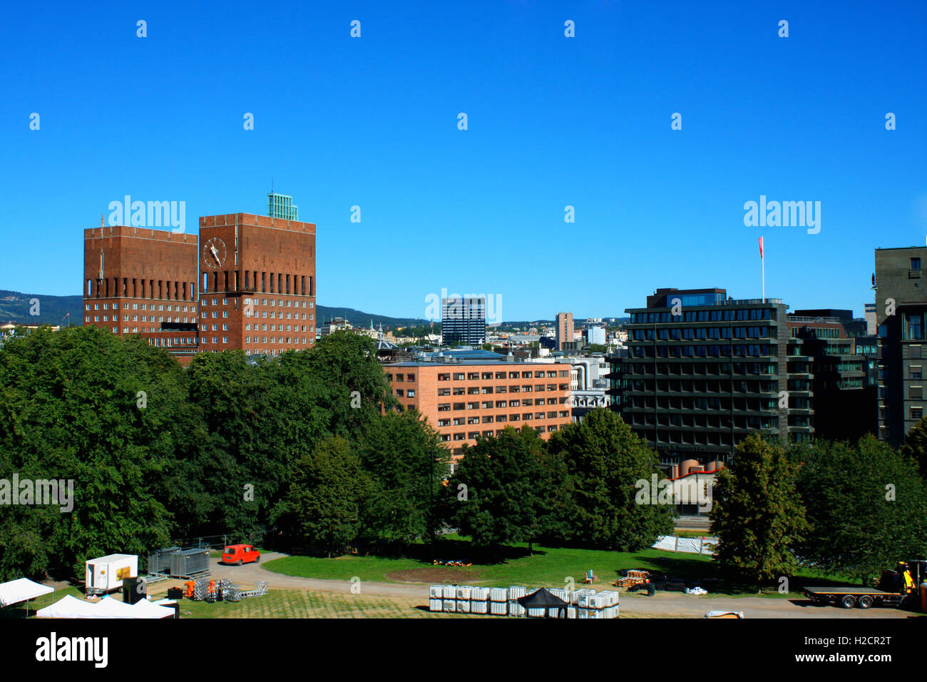 landscape on City Hall (Radhuset) form fortress in Oslo, Norway Stock Photo