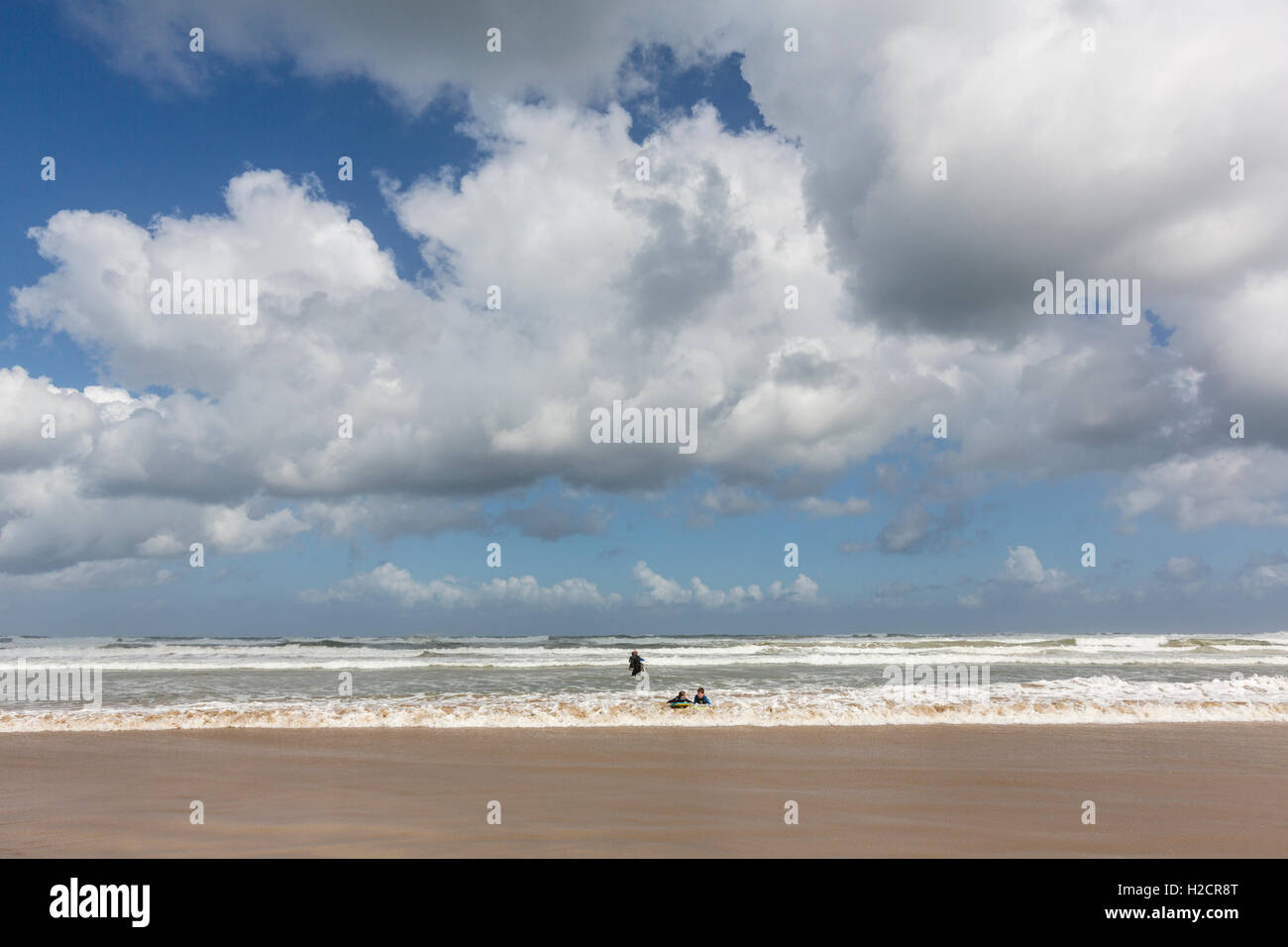 Boys learning starting surfing Downhill Strand, County Londonderry
