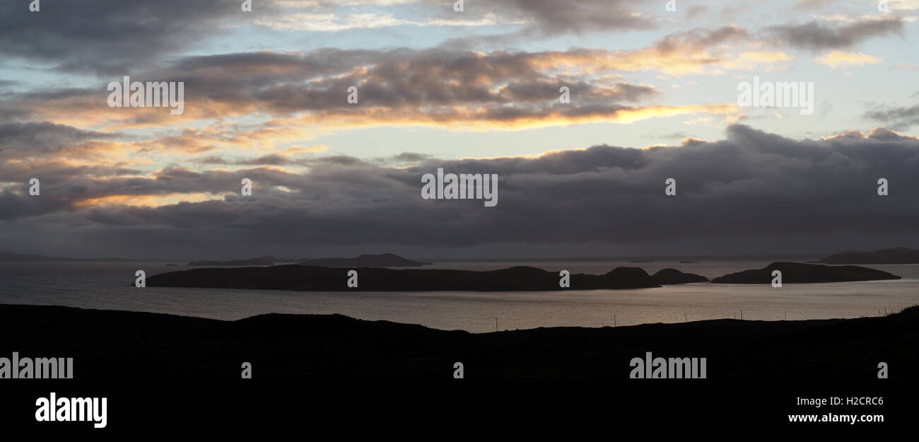 Sunset sky over Summer Isles from Achiltibuie, Coigach, Scotland Stock Photo