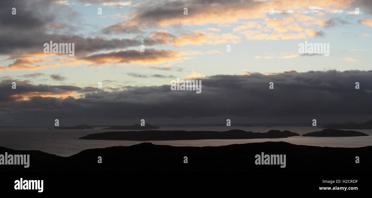 Sunset sky over Summer Isles from Achiltibuie, Coigach, Scotland Stock Photo