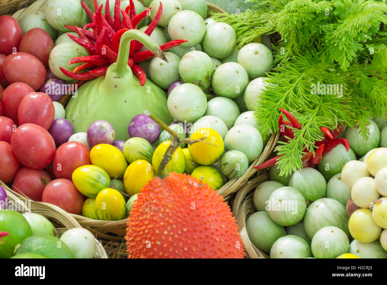 Group of herb fruit and vegetable ingredients for cooking Stock Photo