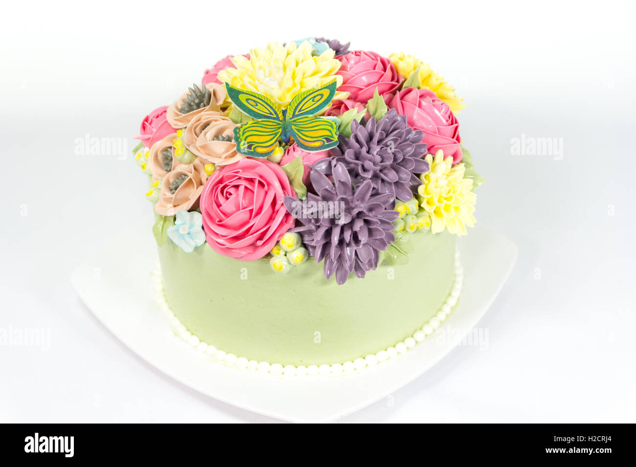 Beautiful decorative cake with flowers Stock Photo