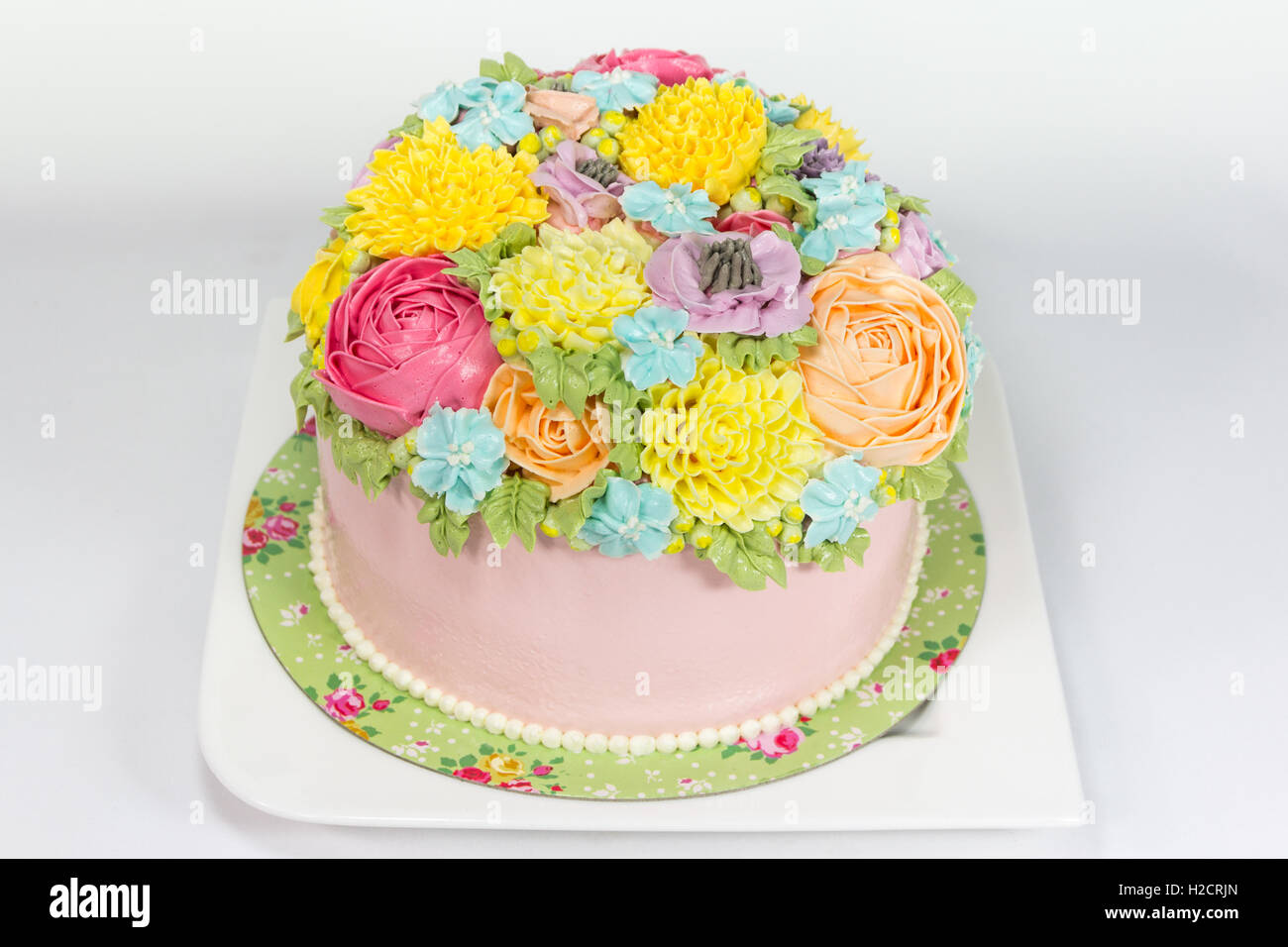 Beautiful decorative cake with flowers Stock Photo