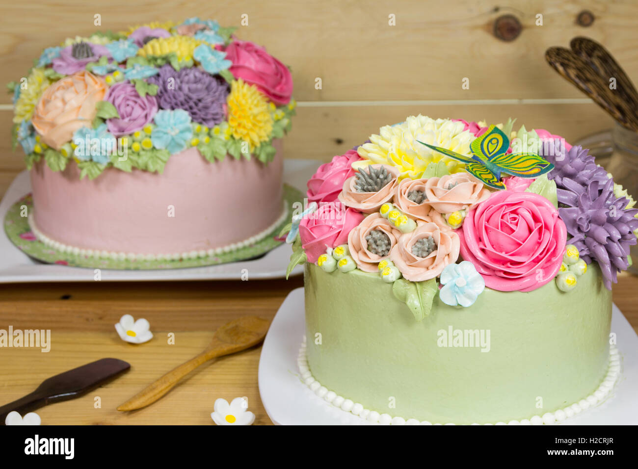 Beautiful decorative cake with flowers Stock Photo