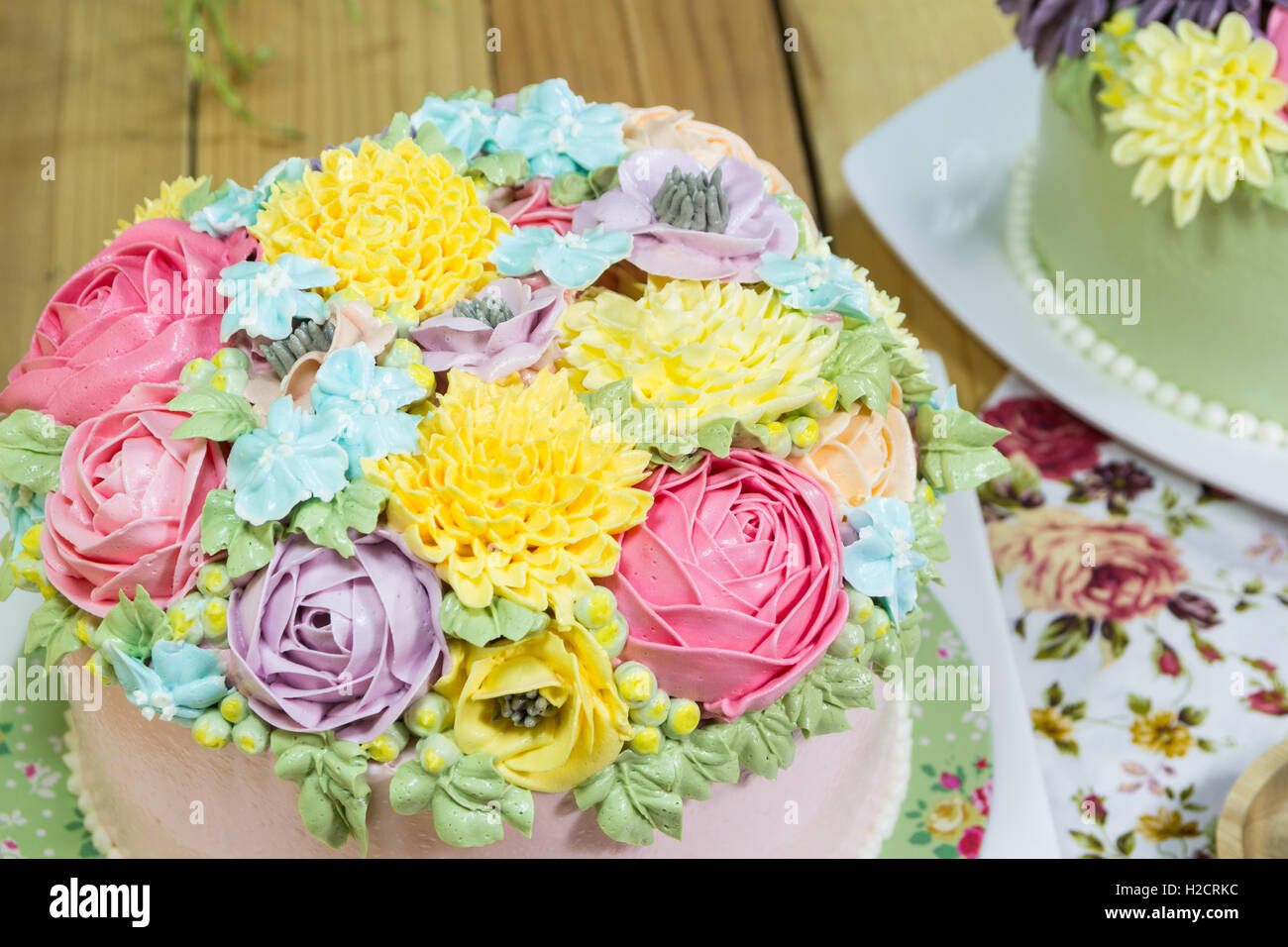 Beautiful decorative cake with flowers Stock Photo