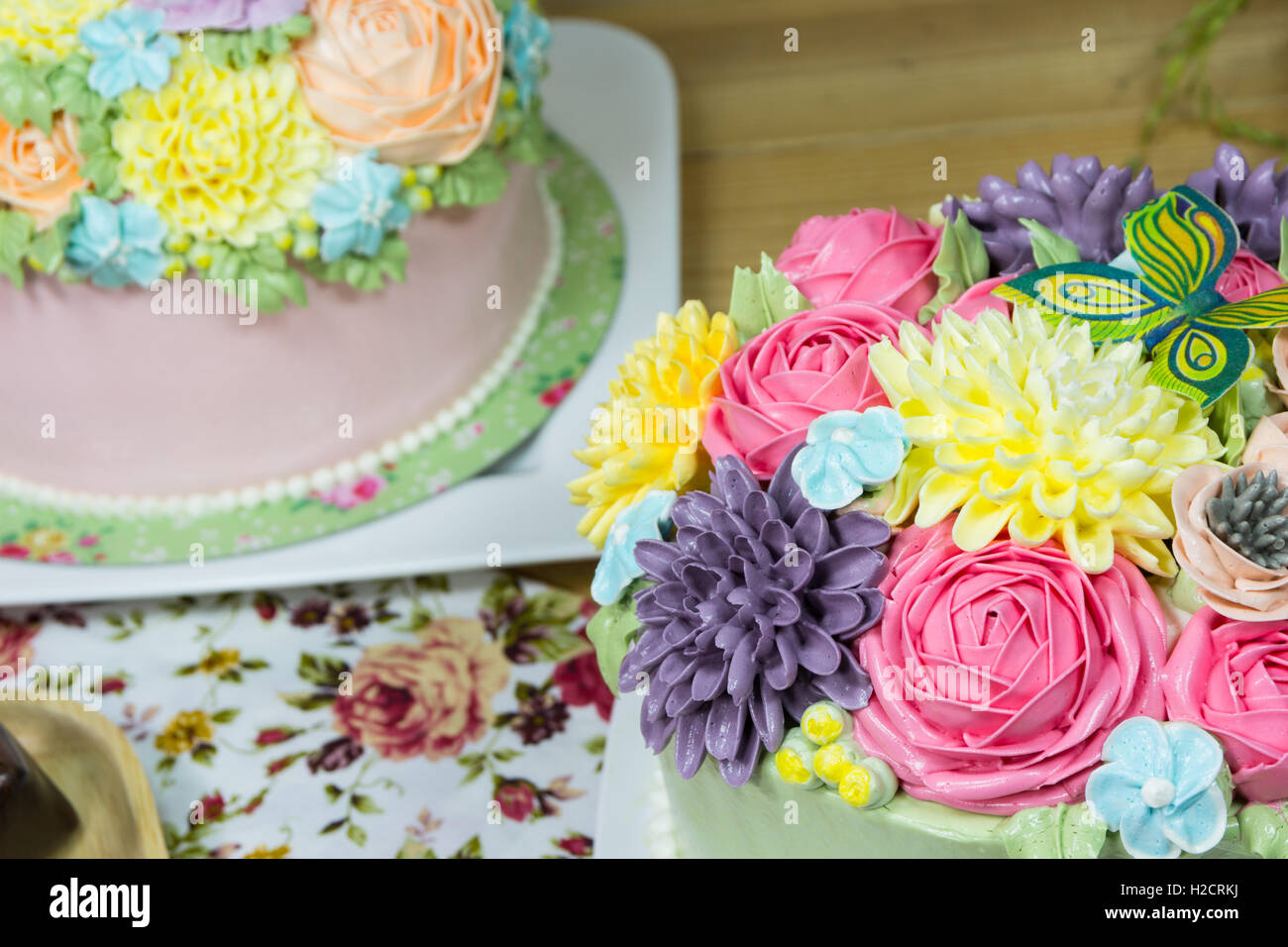 Beautiful decorative cake with flowers Stock Photo