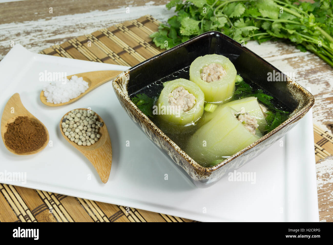 Clear Soup With Cucumber And Pork, Thai food Stock Photo