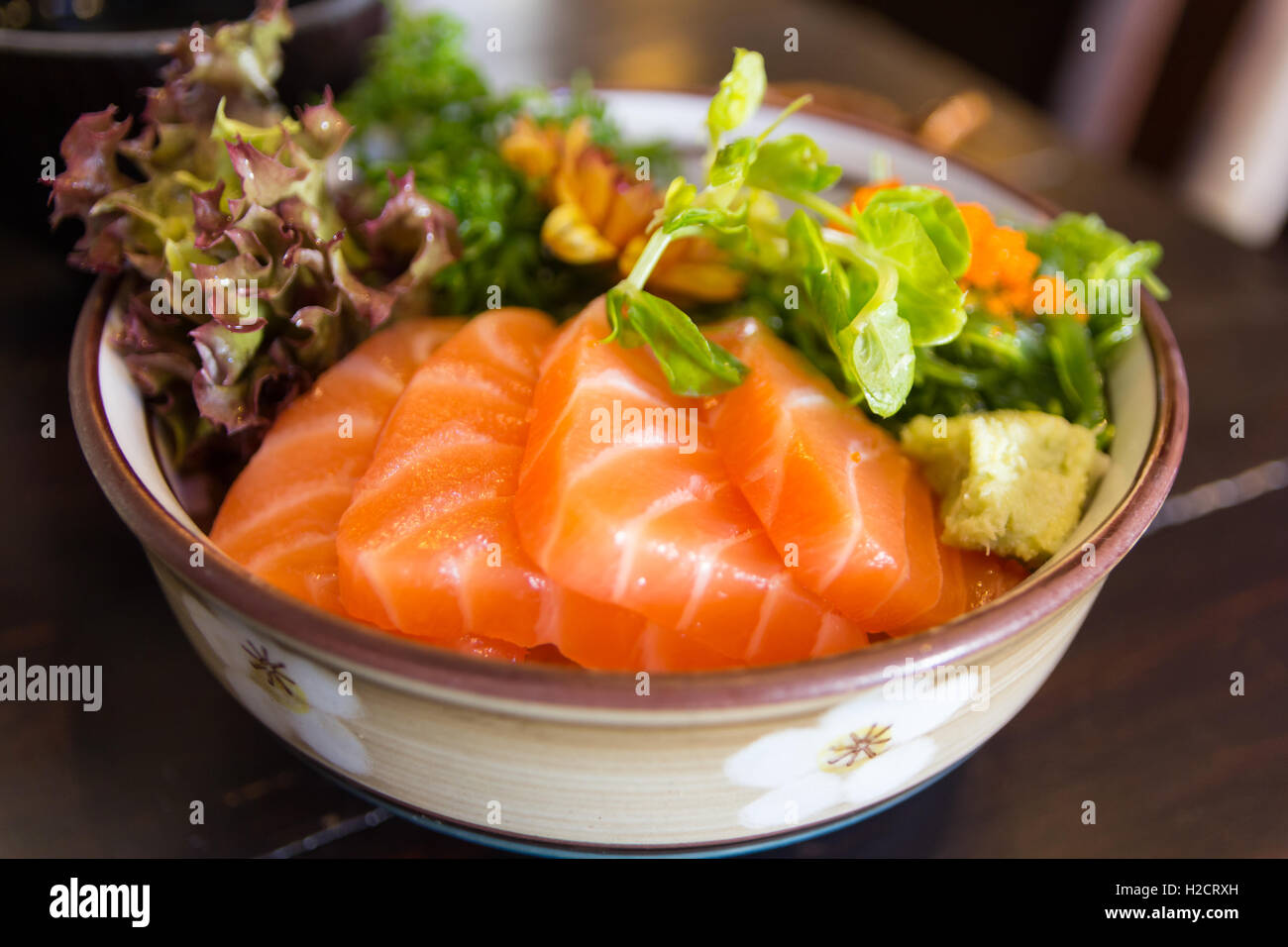 salmon with rice in bowl, japanese food Stock Photo
