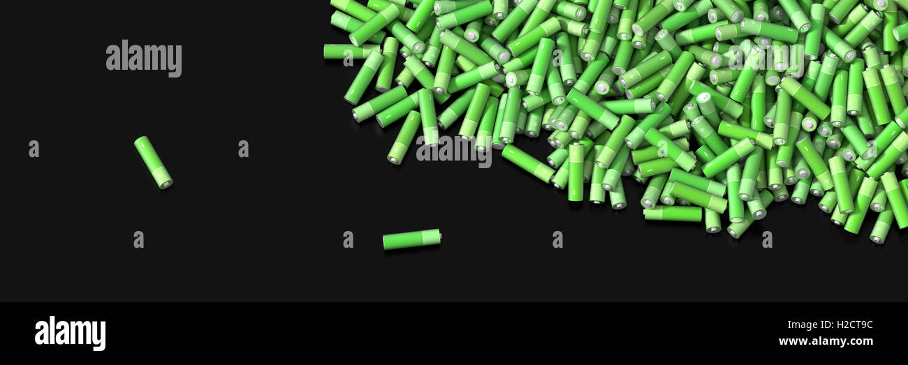 Infinite alkaline batteries on a plane, original 3d rendering Stock