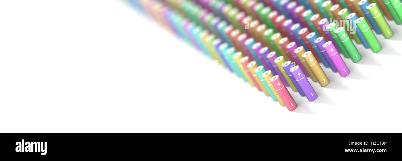 Infinite alkaline batteries on a plane, original 3d rendering Stock