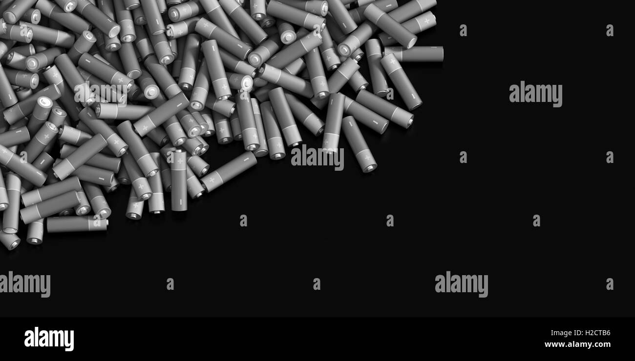 Infinite alkaline batteries on a plane, original 3d rendering Stock