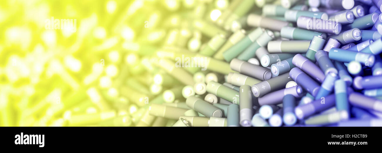 Infinite alkaline batteries on a plane, original 3d rendering Stock