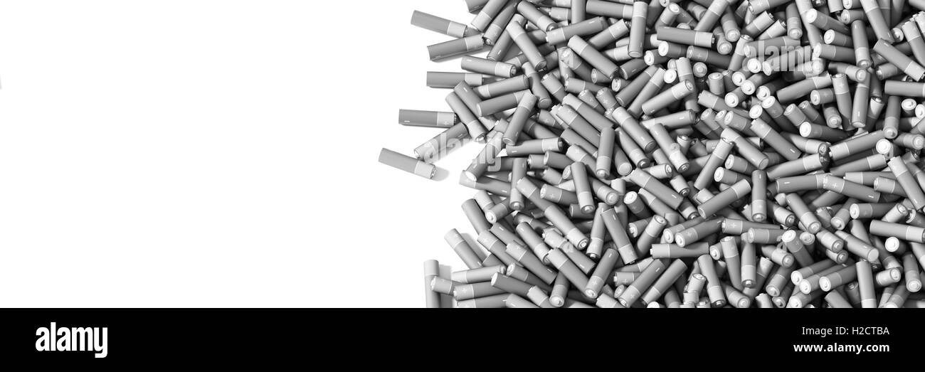 Infinite alkaline batteries on a plane, original 3d rendering Stock