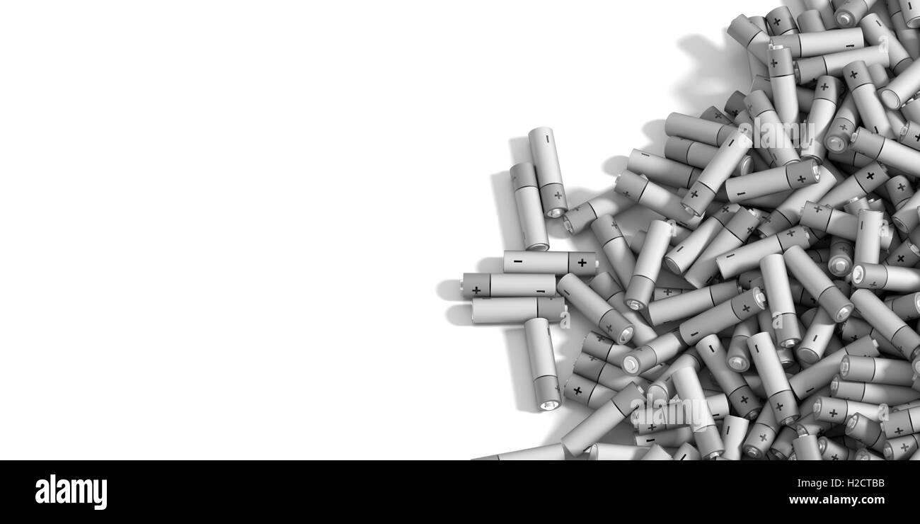 Infinite alkaline batteries on a plane, original 3d rendering Stock