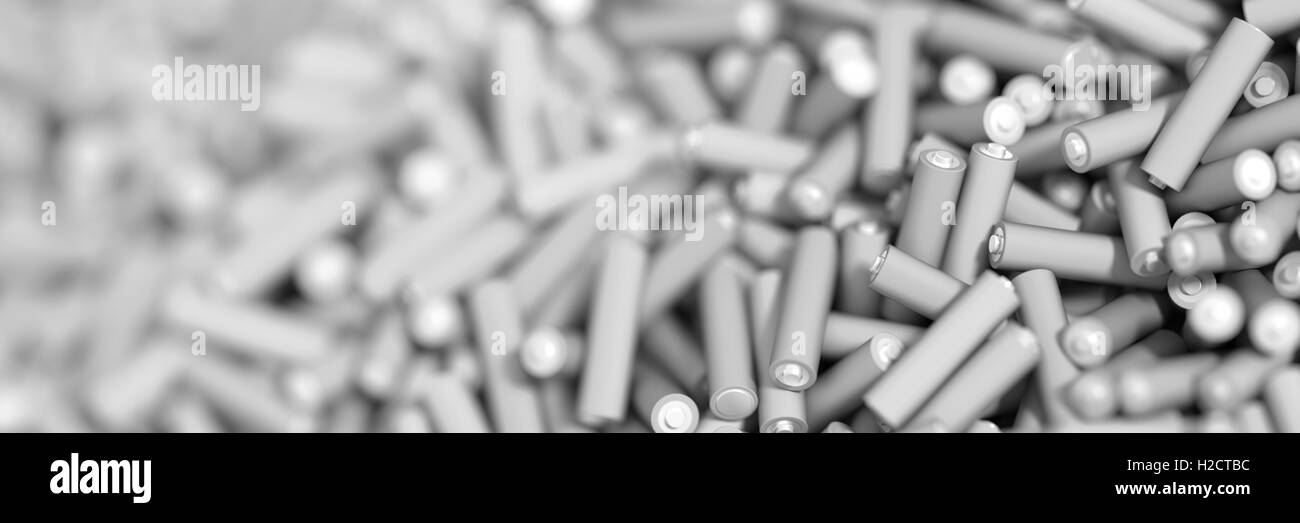 Infinite alkaline batteries on a plane, original 3d rendering Stock