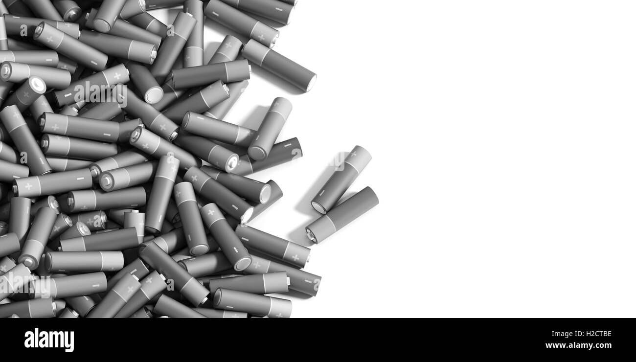 Infinite alkaline batteries on a plane, original 3d rendering Stock