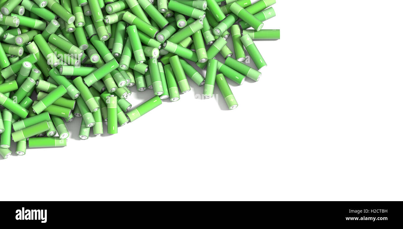Infinite alkaline batteries on a plane, original 3d rendering Stock