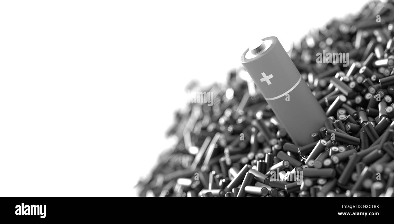 Infinite alkaline batteries on a plane, original 3d rendering Stock