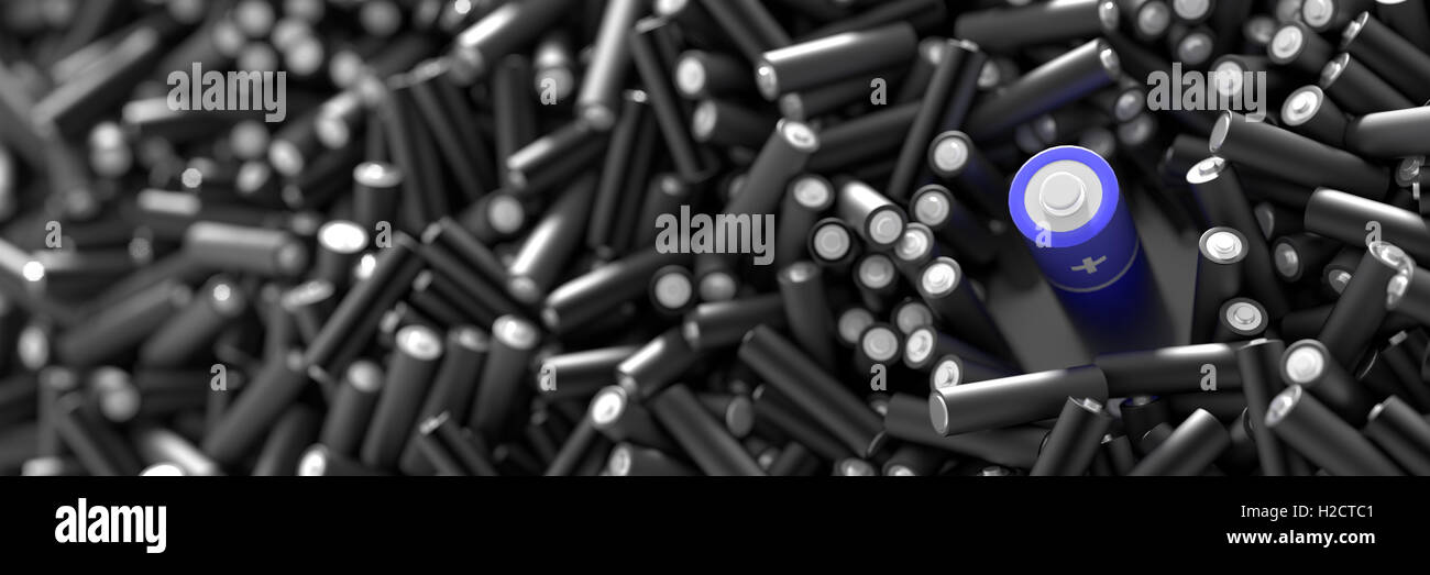 Infinite alkaline batteries on a plane, original 3d rendering Stock