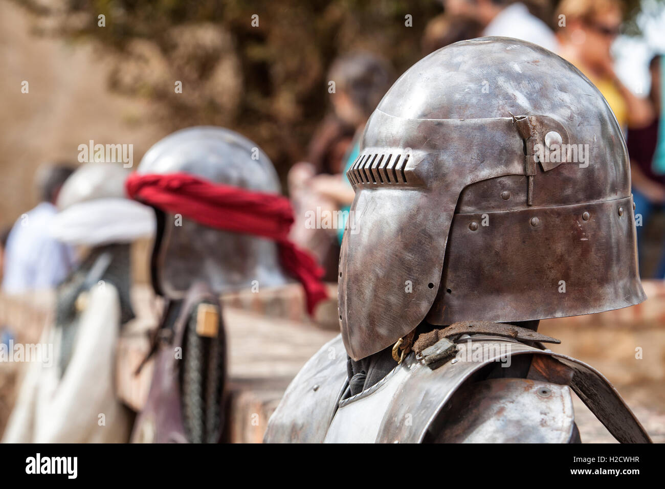 Reconquest warriors armour elements and suits. Moorish and christian warriors Stock Photo