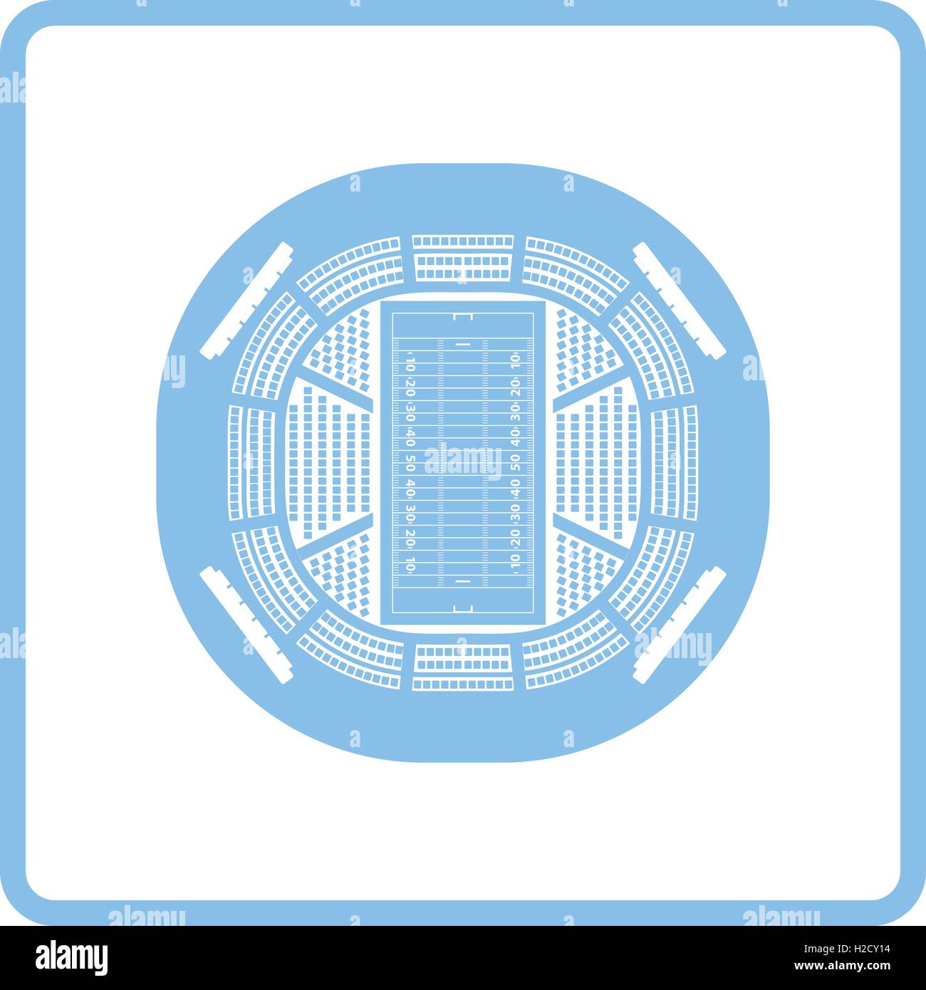 American football stadium bird's-eye view icon. Blue frame design. Vector illustration. Stock Vector
