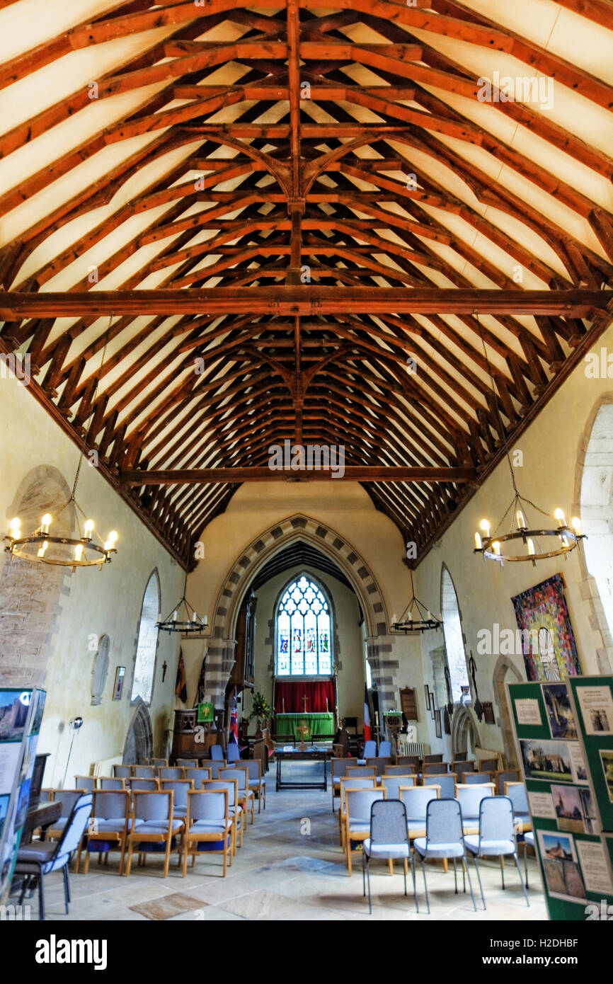 The interior and nave of St Mary the Virgin church at Eardisland, Herefordshire. Stock Photo