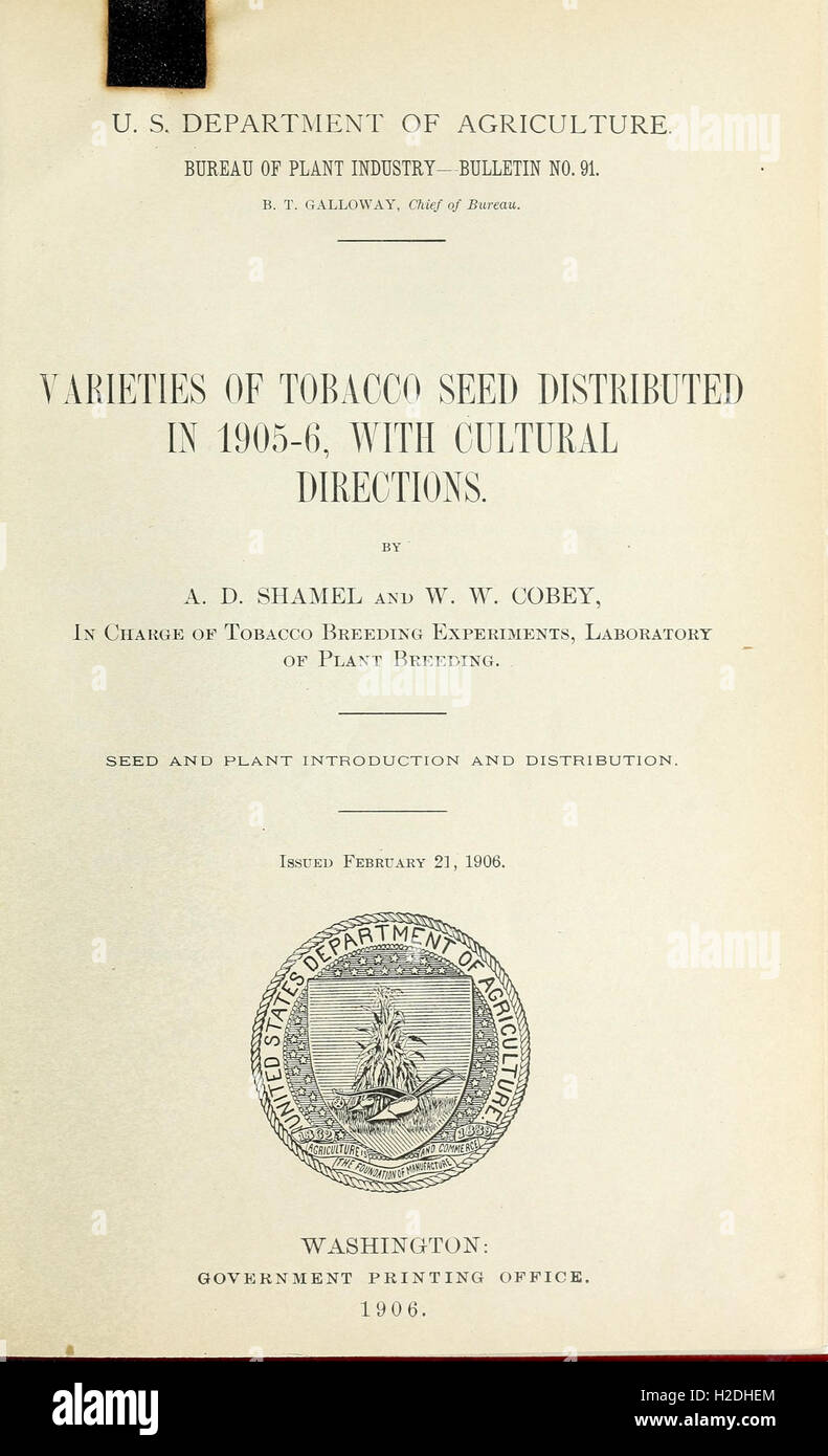 Varieties of tobacco seed distributed in 1905-6, with cultural directions Stock Photo