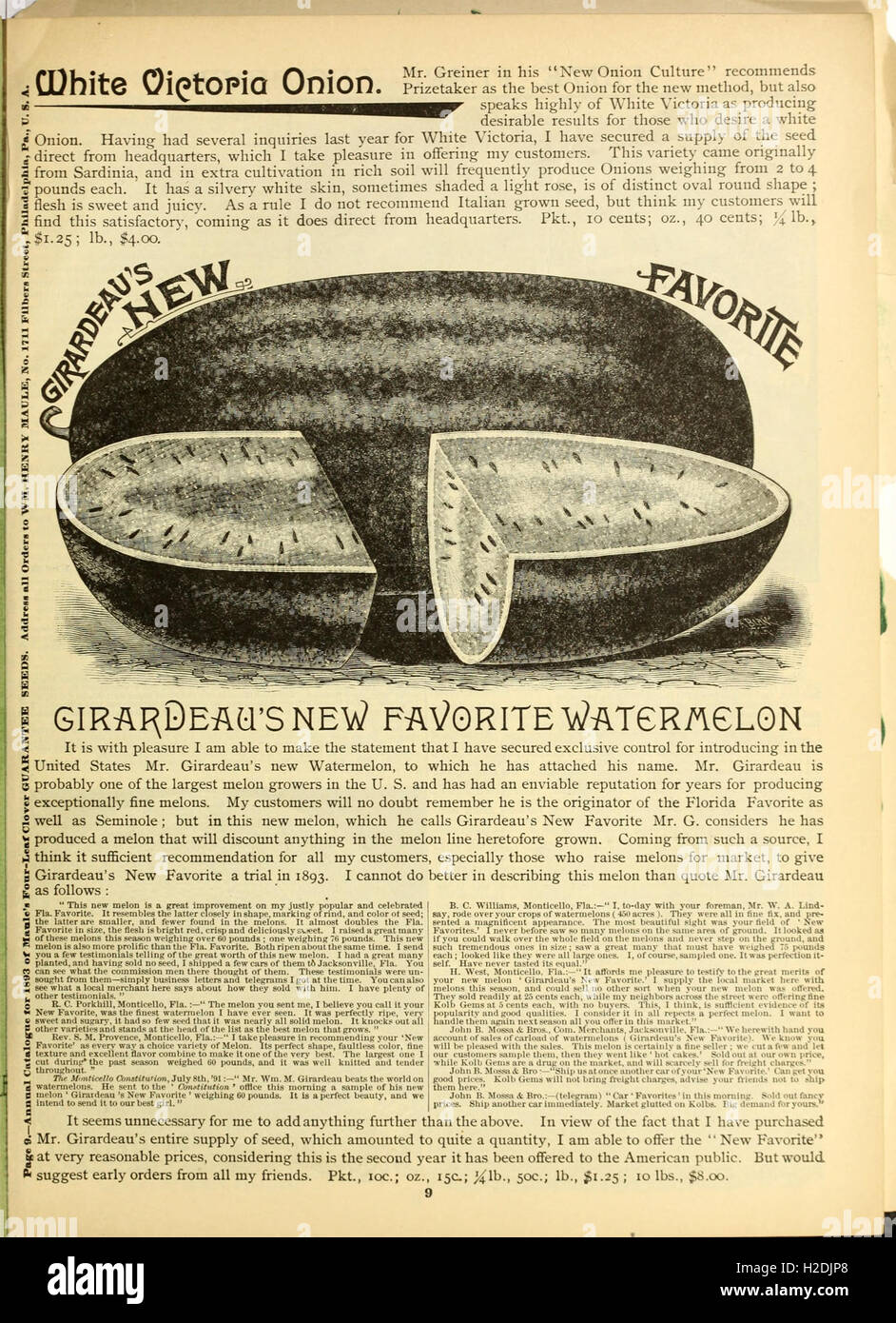 1893 Maule's seed catalogue (Page 9) Stock Photo