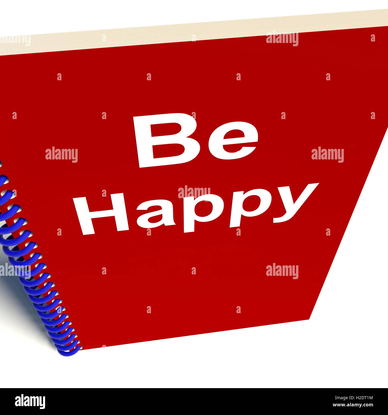 Be Happy Notebook Means Being Happier or Merry Stock Photo