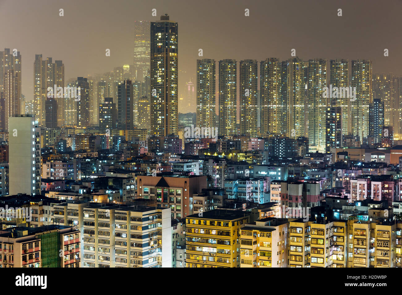 Residential building in Hong Kong at night Stock Photo - Alamy